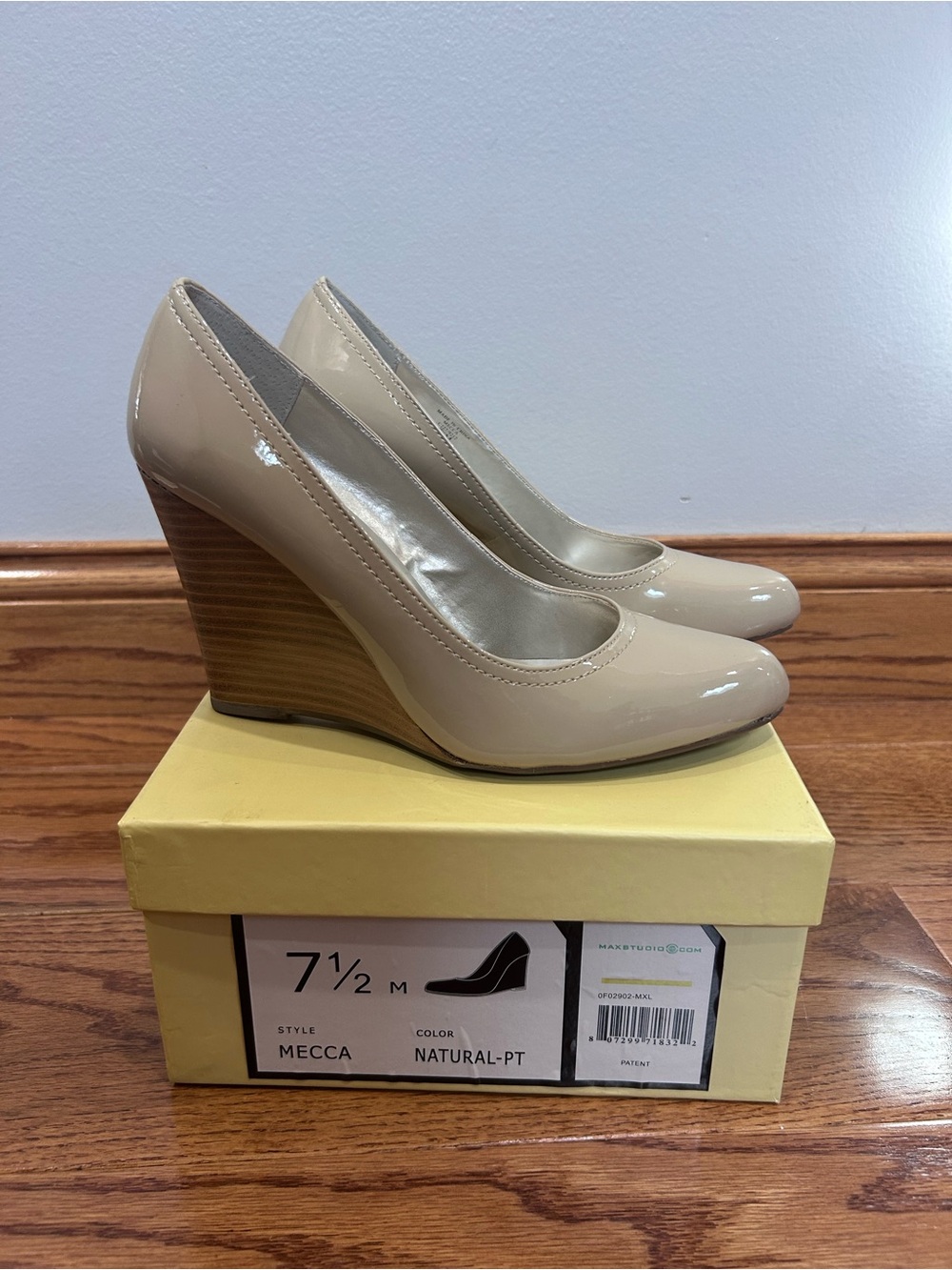 mecca Patent Nude Wedge Pumps